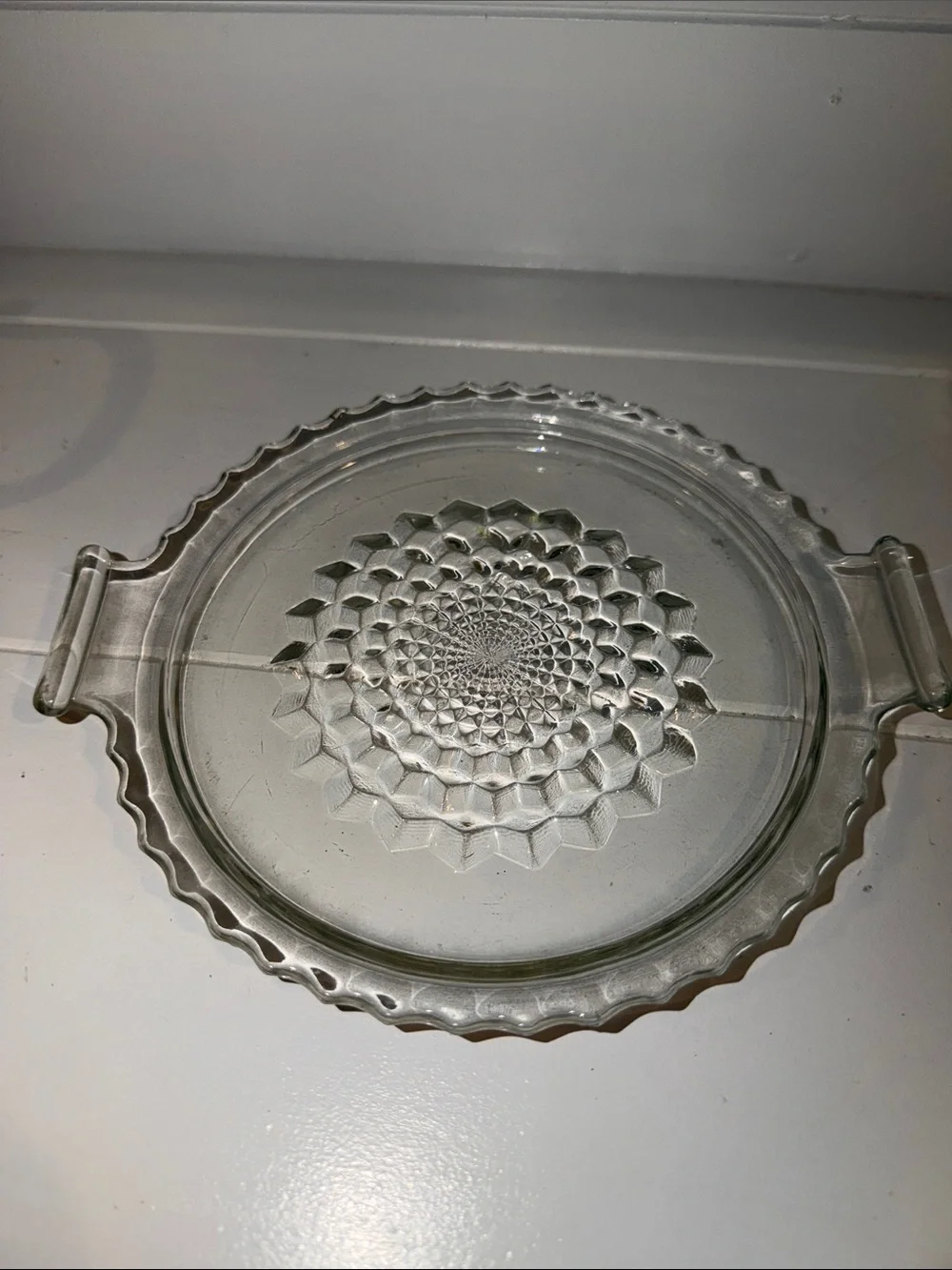 Round Clear Glass Serving Tray with Sunburst Pattern